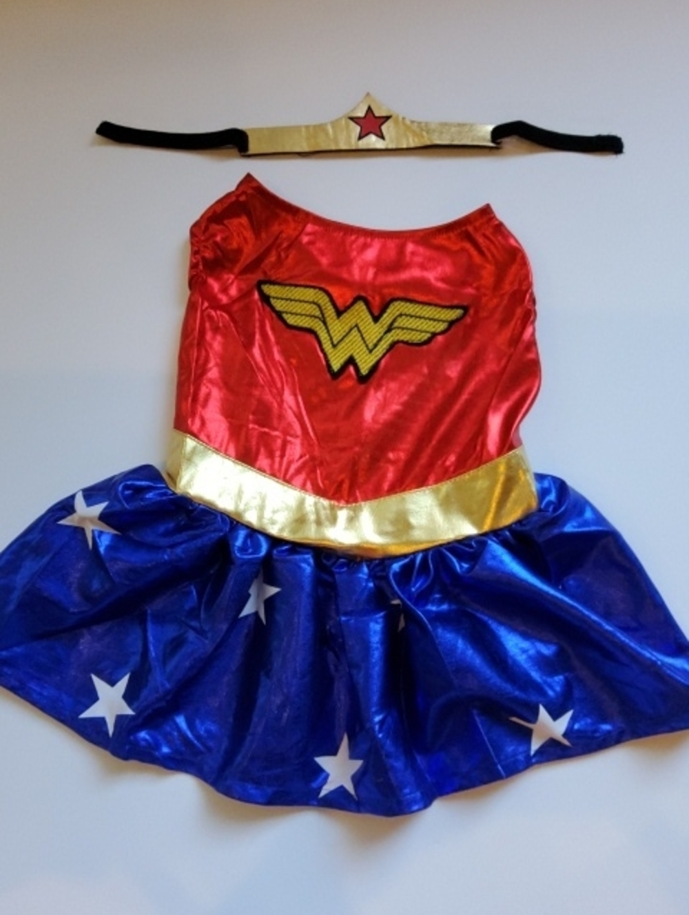 DC Comics Wonder Woman Pet Costume Dress with Gold Tiara SZ M